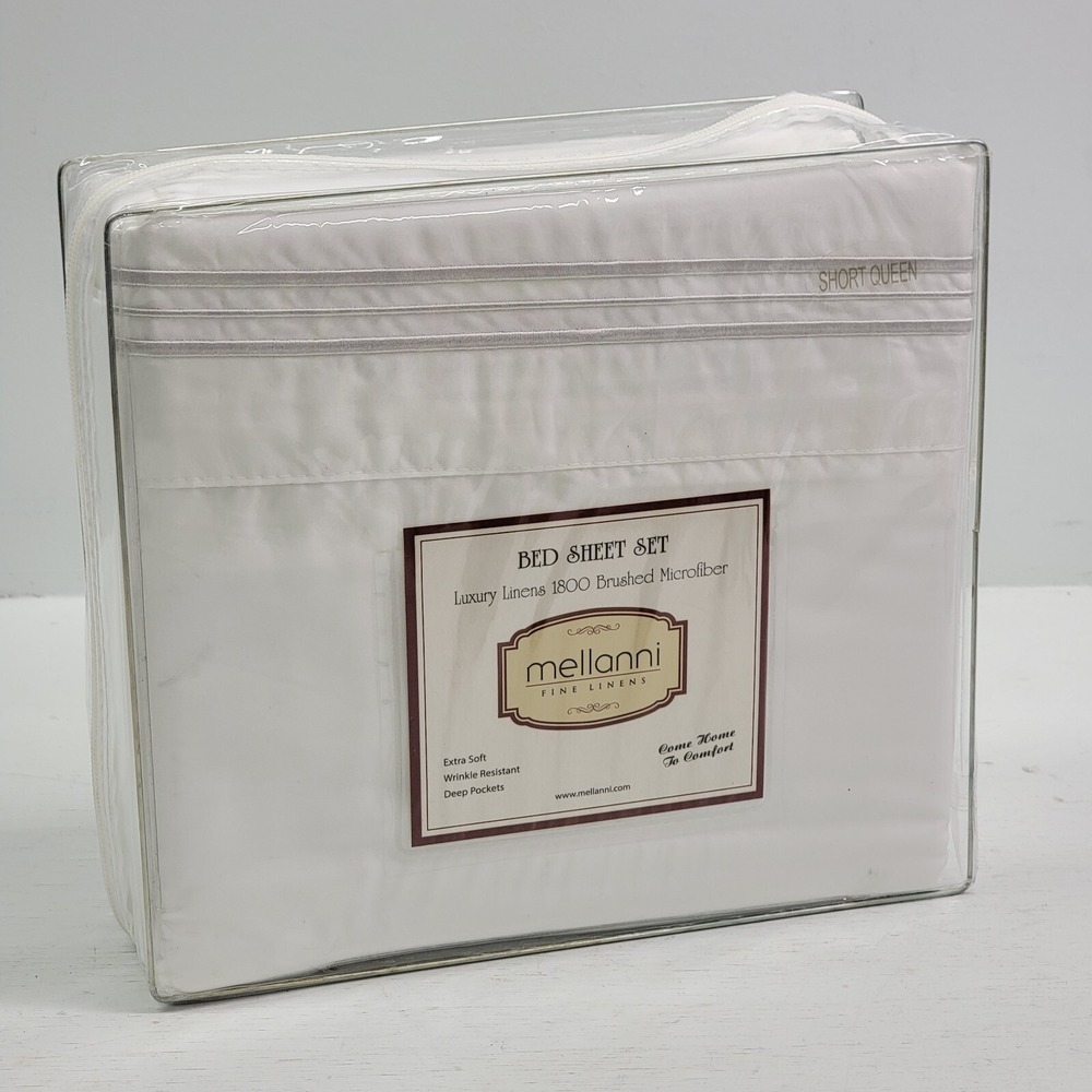 Mellanni 1800 Brushed Microfiber Short Queen Bed White Sheet Set, 4 Piece New!